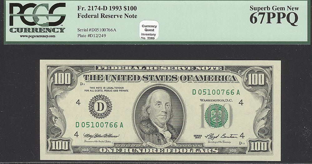 Fr.2174-D, 1993 $100 Cleveland FRN, Superb Gem CU, PCGS-67-PPQ
